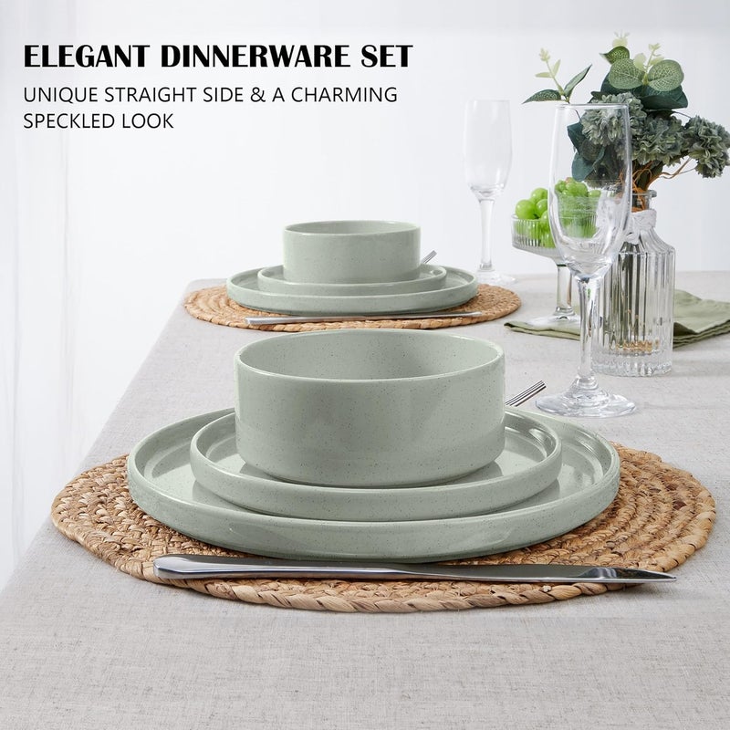 E-far Efar Dinnerware Sets for 6 18Piece Stoneware Plates and Bowls Dish Set Modern Kitchen Dinning Dishware Chip and Scratch Resistant Microwave  Dishwasher Safe Speckled Green - Image 3