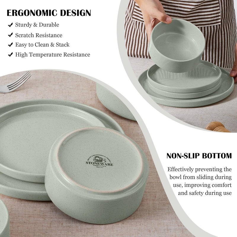 E-far Efar Dinnerware Sets for 6 18Piece Stoneware Plates and Bowls Dish Set Modern Kitchen Dinning Dishware Chip and Scratch Resistant Microwave  Dishwasher Safe Speckled Green - Image 5