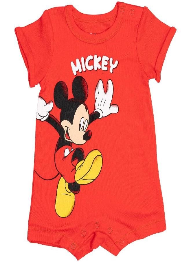 Disney - Disney Mickey Mouse Newborn Baby Boys Romper and Sunhat Red 6-9 Months - Image 1