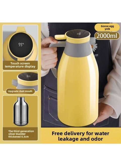 Internet Celebrity Household Large Capacity Stew Teapot Warm Kettle 304 Heat Preservation Pot Office High Color Value Dormitory Coffee Pot-Color:Goose Egg Yolk Plastic Digital Display Insulation Pot-Capacity:2L