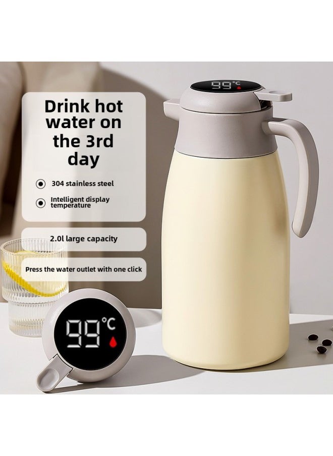 Generic - Internet Celebrity Household Large Capacity Stew Teapot Warm Kettle 304 Heat Preservation Pot Office High Color Value Dormitory Coffee Pot-Color:Goose Egg Yolk Plastic Digital Display Insulation Pot-Capacity:2L - Image 1