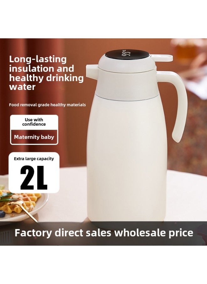 Generic - Internet Celebrity Household Large Capacity Stew Teapot Warm Kettle 304 Heat Preservation Pot Office High Color Value Dormitory Coffee Pot-Color:Goose Egg Yolk Plastic Digital Display Insulation Pot-Capacity:2L - Image 1