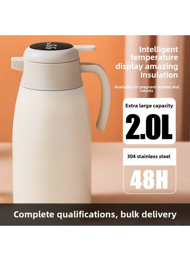 Generic - Internet Celebrity Household Large Capacity Stew Teapot Warm Kettle 304 Heat Preservation Pot Office High Color Value Dormitory Coffee Pot-Color:Goose Egg Yolk Plastic Digital Display Insulation Pot-Capacity:2L - Image 1