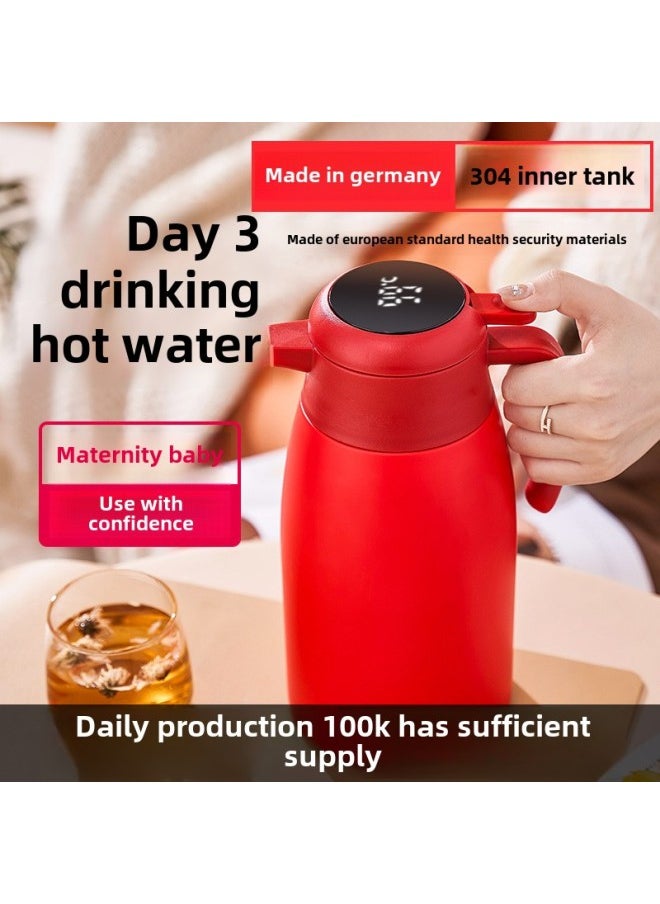 Generic - Internet Celebrity Household Large Capacity Stew Teapot Warm Kettle 304 Heat Preservation Pot Office High Color Value Dormitory Coffee Pot-Color:Goose Egg Yolk Plastic Digital Display Insulation Pot-Capacity:2L - Image 1
