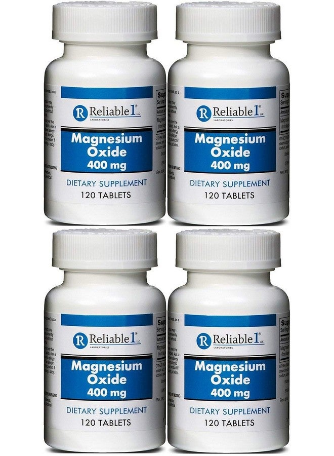 Reliable-1 Laboratories Magnesium Oxide 400 mg Dietary Supplement Tablets Generic MegOx 120 Tablets per Bottle Pack of 4  - Image 1