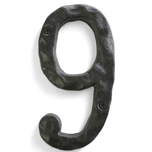 NACH House Numbers for Outside, 5.5 inch Black Address Numbers for House - Number 9 - Rustic Numbers for Outside with Mounting Hardware - Image 1