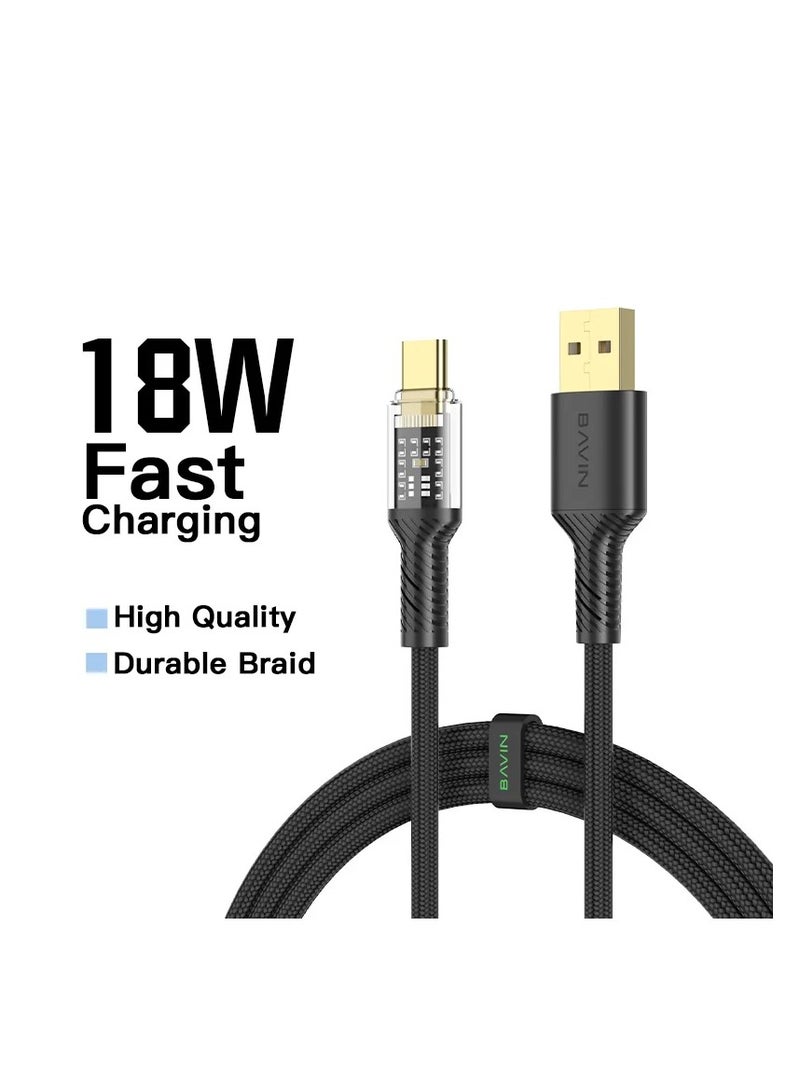 Bavin CB275 Power 18W Fast Charging Data Cable Smart Chip & Durable Braided Cable For Usb-Micro120cm Black - Image 1