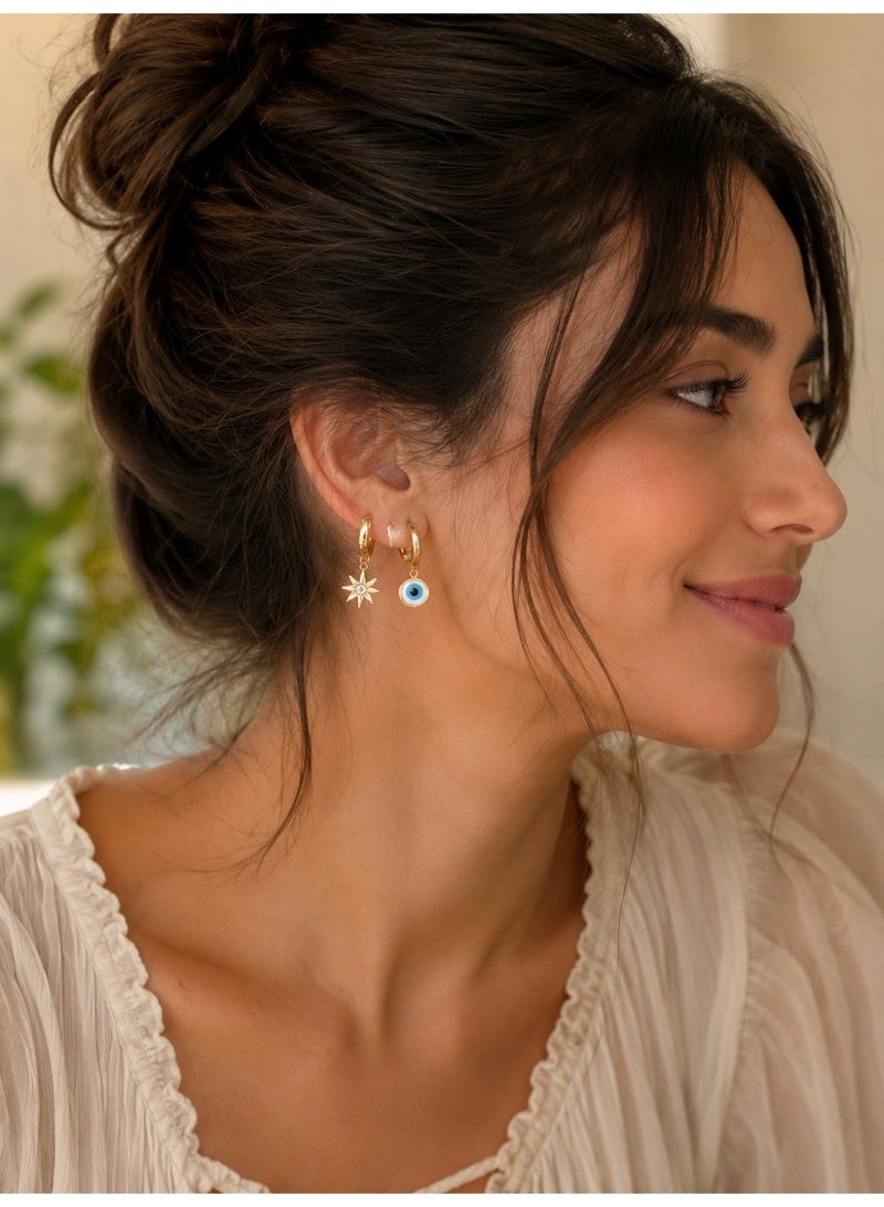 Shein Women’s Stainless Steel Earrings Set – Butterfly & Blue Eye Flower Design (3 Pieces) - Image 1