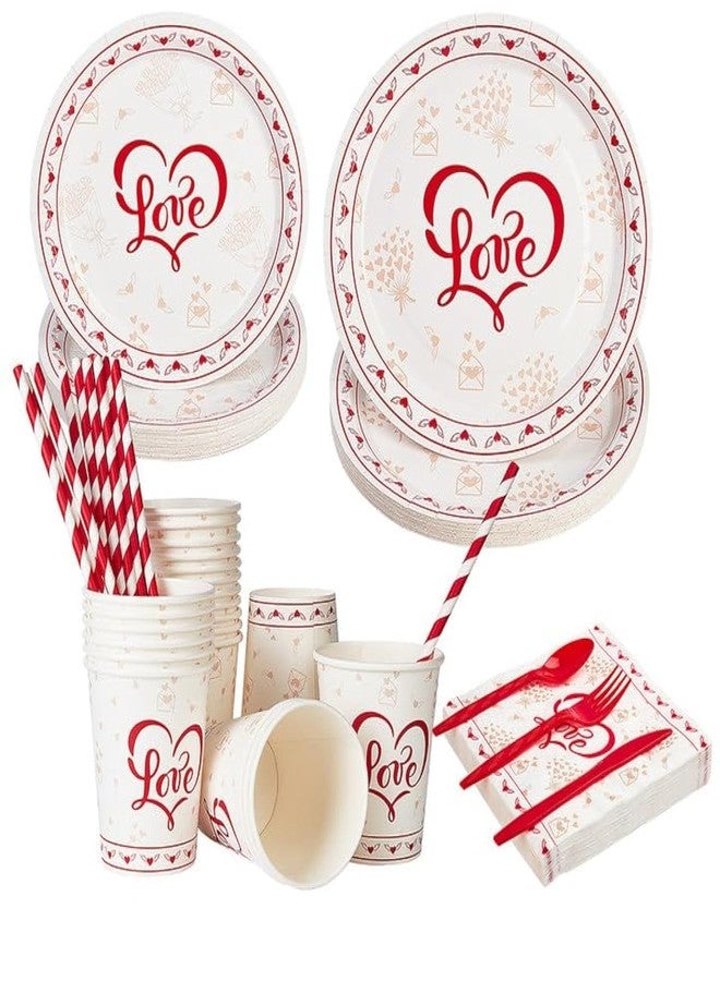 GAOMON Valentine's Day Party Supplies, Red Heart Love Decorations Disposable Paper Plates Napkins, for Valentine's Day, Engagements, Wedding, Anniversary, Birthday Party, Serve 25 - Image 1