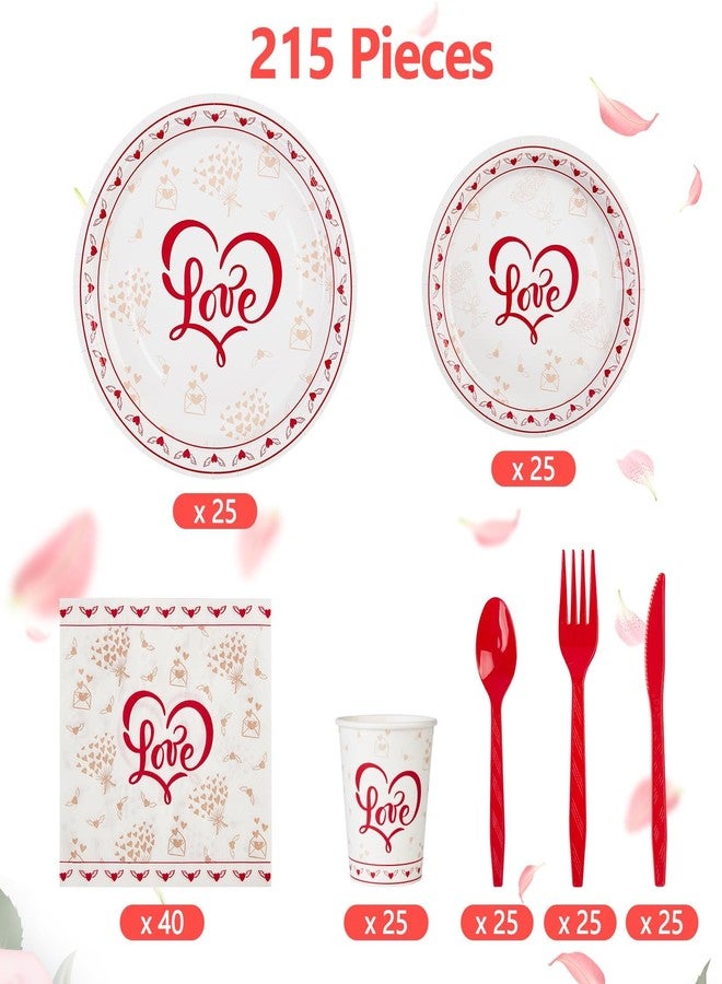 GAOMON Valentine's Day Party Supplies, Red Heart Love Decorations Disposable Paper Plates Napkins, for Valentine's Day, Engagements, Wedding, Anniversary, Birthday Party, Serve 25 - Image 5