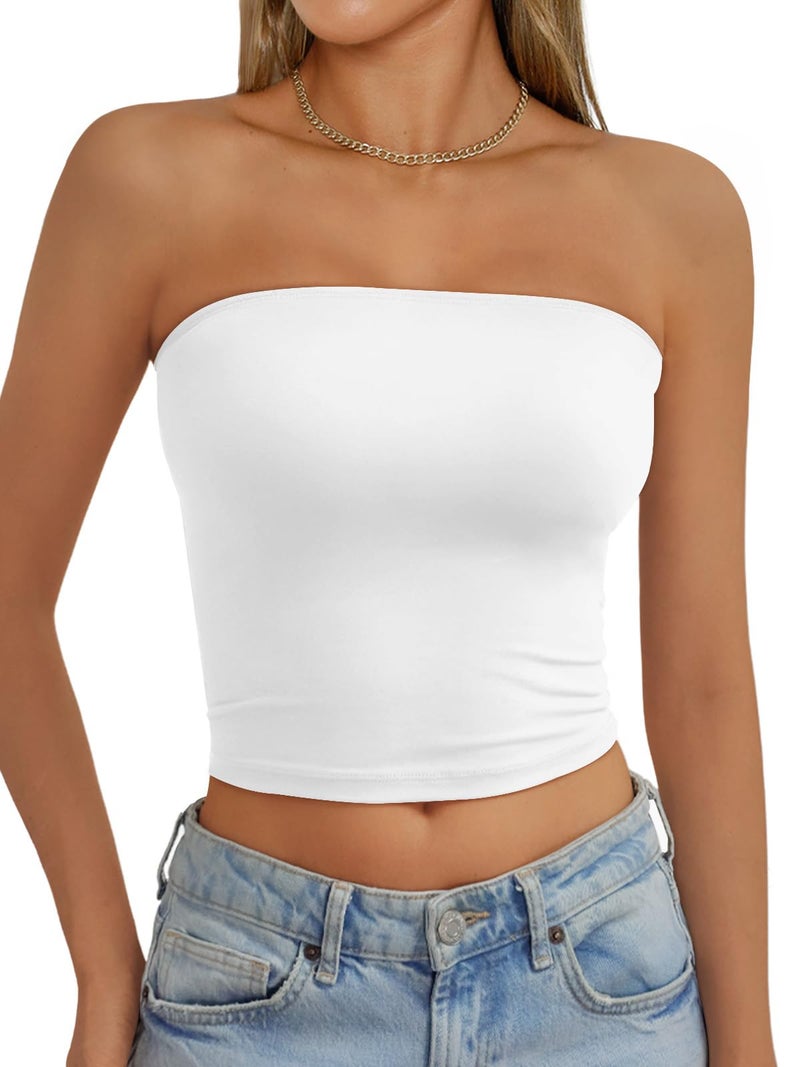 AUTOMET Tube Tops Strapless Crop Tops Basic Backless Sleeveless Bandeau Going Out Cute Summer Clothes Spring Outfits 2026 White S - Image 1