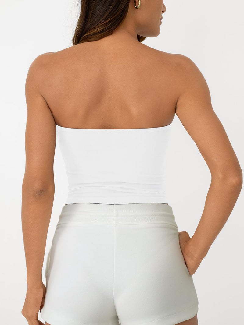 AUTOMET Tube Tops Strapless Crop Tops Basic Backless Sleeveless Bandeau Going Out Cute Summer Clothes Spring Outfits 2026 White S - Image 5