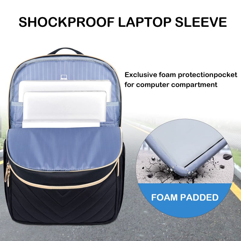 VANKEAN 15.6 Inch Laptop Backpack for Women Men Work Bag Fashion with USB Port, Waterproof Backpacks Nurse Stylish Travel Bags Casual Daypacks for College, Business, Black - Image 3