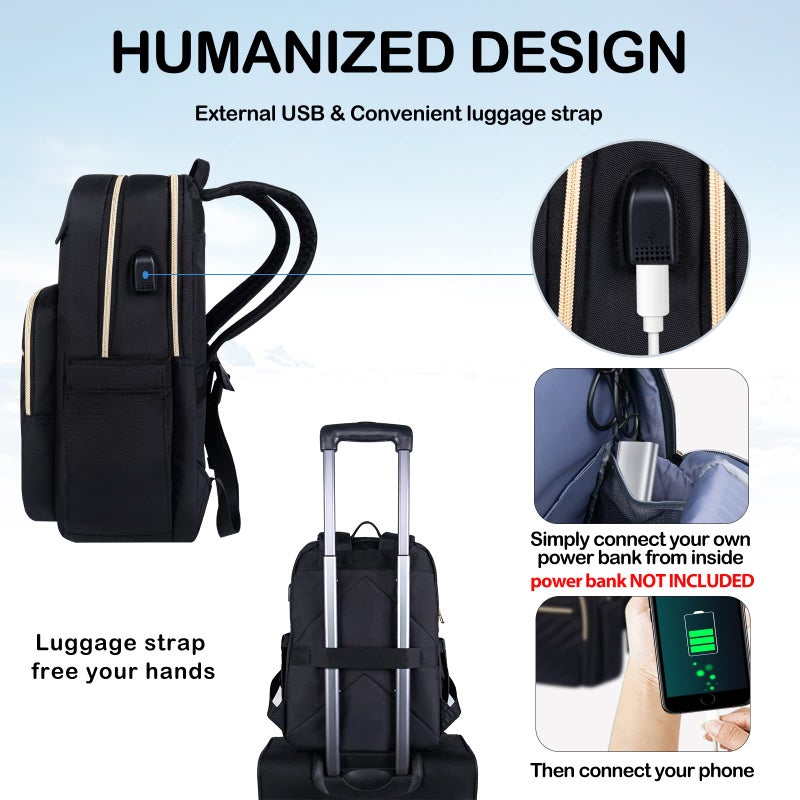 VANKEAN 15.6 Inch Laptop Backpack for Women Men Work Bag Fashion with USB Port, Waterproof Backpacks Nurse Stylish Travel Bags Casual Daypacks for College, Business, Black - Image 4