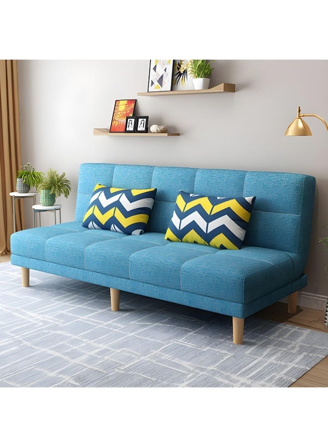 Armless Sofa Bed with Tight-Back Design in modern Blend Fabric (Light Blue)