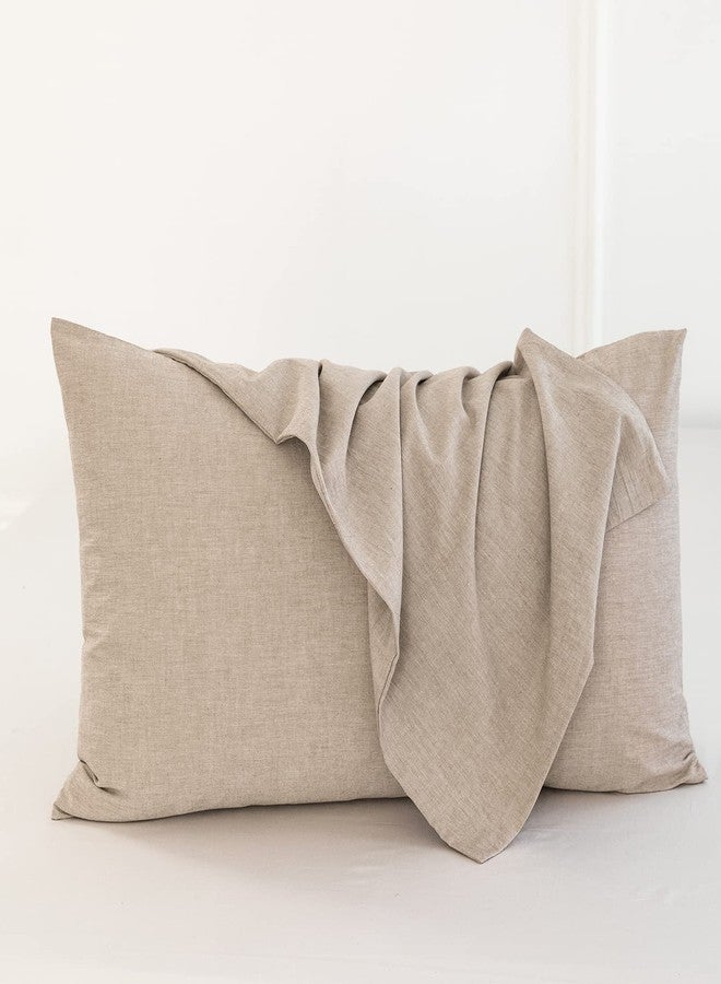 MooMee Bedding Pillowcases Pack of 2 100% Washed Cotton Linen Like Textured Breathable Durable Soft Comfy (Heathered Taupe, King) - Image 2