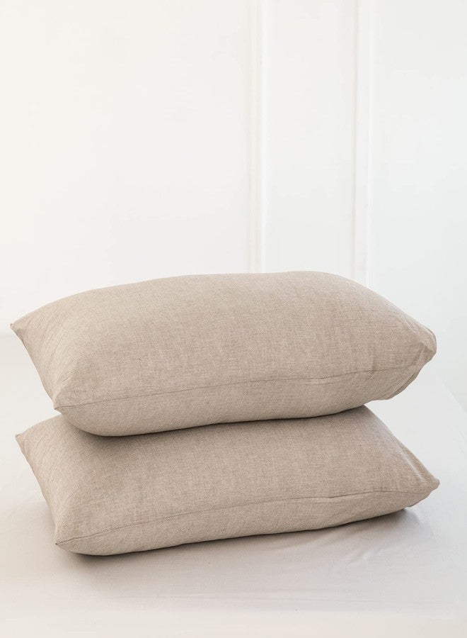 MooMee Bedding Pillowcases Pack of 2 100% Washed Cotton Linen Like Textured Breathable Durable Soft Comfy (Heathered Taupe, King) - Image 1