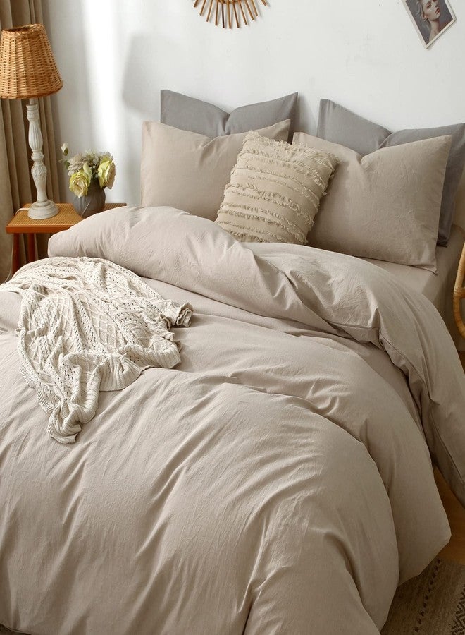 MooMee Bedding Pillowcases Pack of 2 100% Washed Cotton Linen Like Textured Breathable Durable Soft Comfy (Heathered Taupe, King) - Image 5