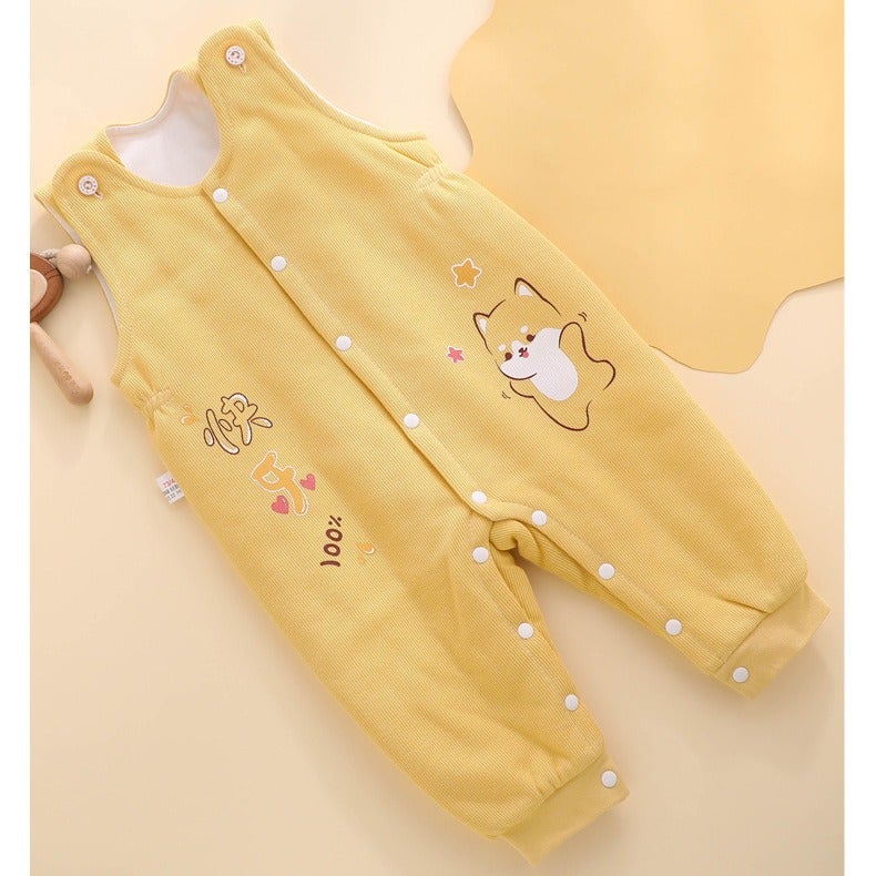 Baby Thin Cotton Suspender Pants Male And Female Baby Outer Wear Belly Protection Closed Crotch Snap-On Jumpsuit Children'S Cotton Pants - Image 3