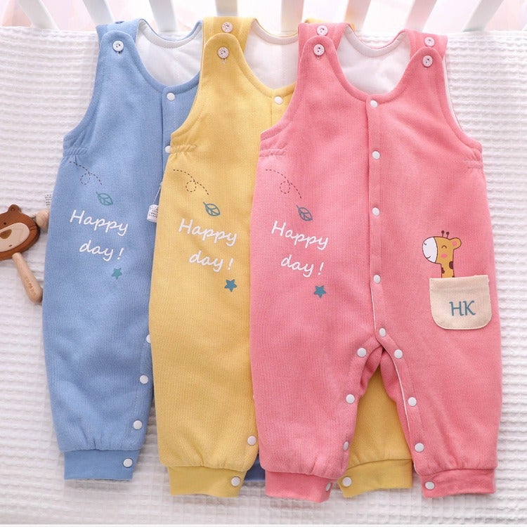 Baby Thin Cotton Suspender Pants Male And Female Baby Outer Wear Belly Protection Closed Crotch Snap-On Jumpsuit Children'S Cotton Pants - Image 5