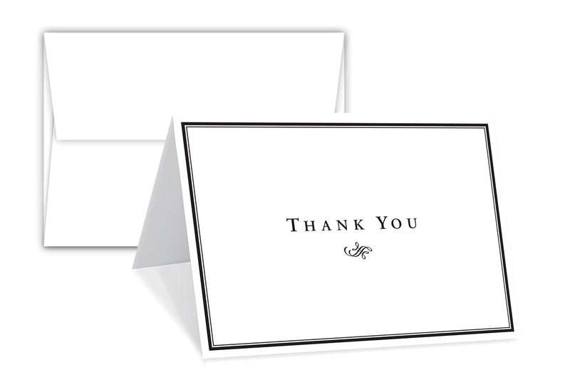 S Superfine Printing Thank You Cards For Small Business, Bulk Set of 25, 5x7" Folding Greetings, Ships Flat, Blank Inside + Envelopes - Elegant Design Note Card For Weddings, Bridal, Baby Shower, Graduation - Image 1