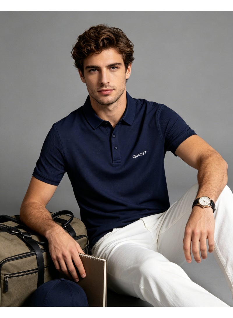 GANT Men Short Sleeve Collared Smart Casual Polo Shirt Office Daily Navy Blue - Image 1