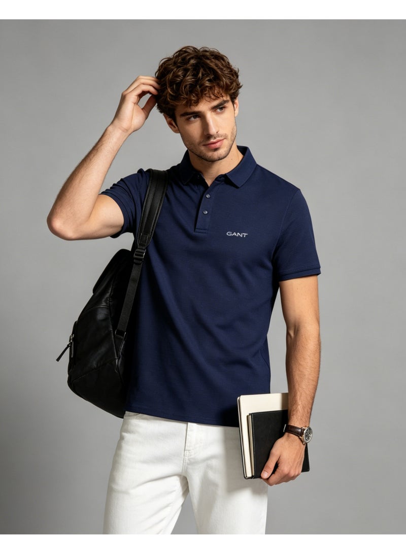 GANT Men Short Sleeve Collared Smart Casual Polo Shirt Office Daily Navy Blue - Image 3