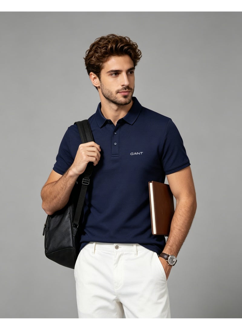 GANT Men Short Sleeve Collared Smart Casual Polo Shirt Office Daily Navy Blue - Image 4