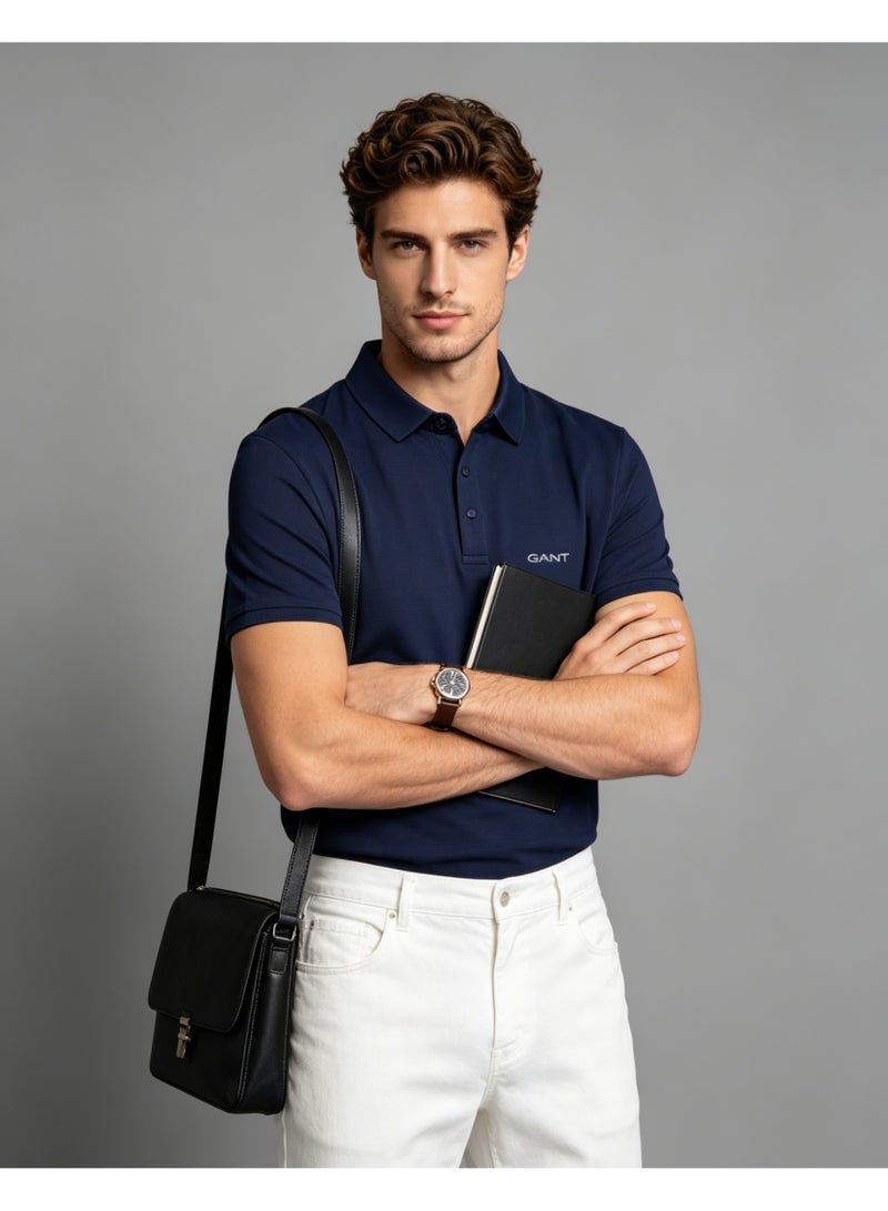 GANT Men Short Sleeve Collared Smart Casual Polo Shirt Office Daily Navy Blue - Image 2