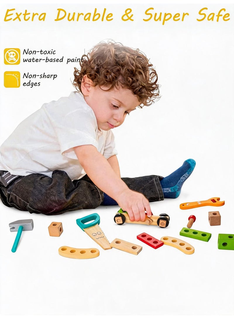 Wooden Tool Kit for Kids: Wooden Tool Box with 35-Piece Wooden Tool Kit for Educational Construction, Building Toy Set, Creative DIY Gift Idea for Toddlers, Boys and Girls - Image 4
