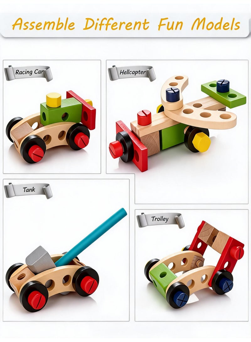 Wooden Tool Kit for Kids: Wooden Tool Box with 35-Piece Wooden Tool Kit for Educational Construction, Building Toy Set, Creative DIY Gift Idea for Toddlers, Boys and Girls - Image 2