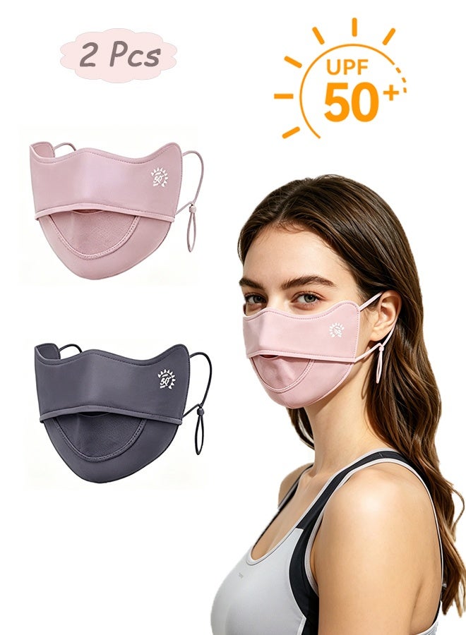 Quantum 2 Pcs UPF 50+ Sun Protection Face Mask with Nose & Mouth Cutouts - Breathable UV Blocking Mask - Outdoor UV Protection Face Mask for Cycling Driving Hiking and Daily Use (Gray + Pink) - Image 1