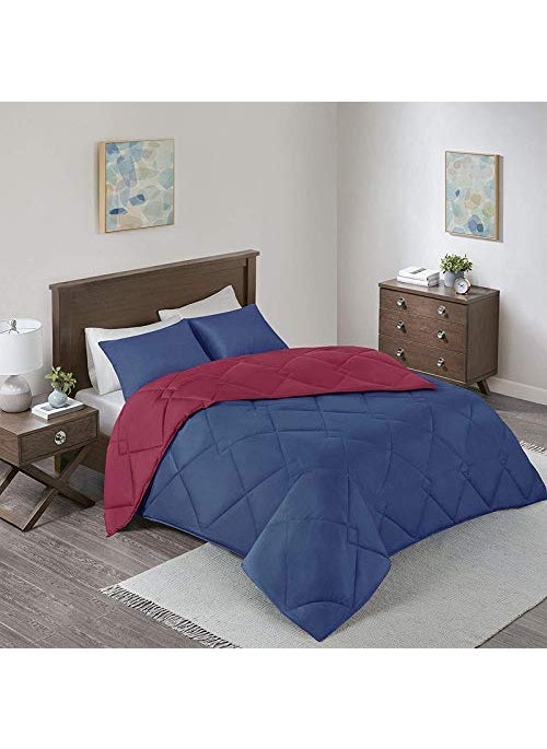 Linenovation Linenovation All Season Microfiber Reversable DuvetAC ComforterQuilt Navy Blue Maroon Single Size 60 Inch x 90 Inch  - Image 2