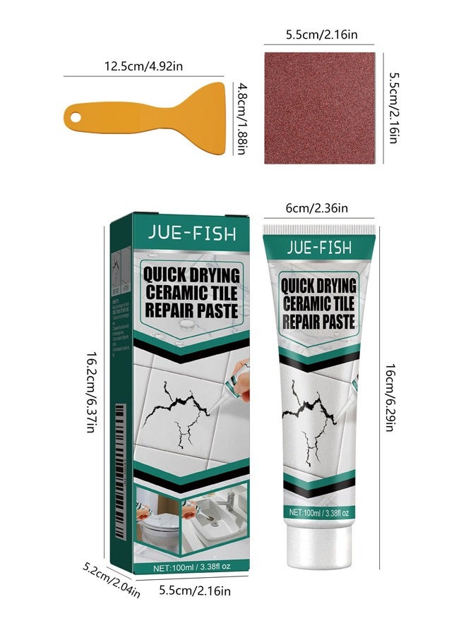 JUE-FISH Ceramic Repair Paste - Water u0026 Leak Resistant Hard - Drywall Repair Paste Set - Marble Glue Set (White) - Image 3