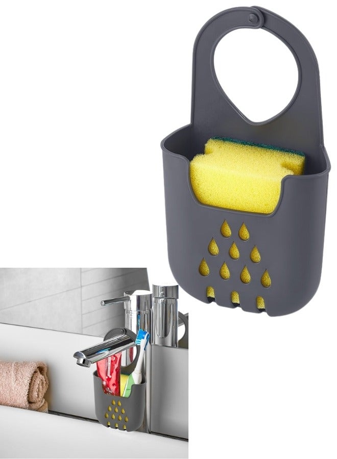 FALMER Flexible Silicone Sponge Holder for Kitchen Sink with Sponge, Smart Design with Vented Holes to Allow Excess Water to Drain, Adjustable Strap - Grey - Image 1