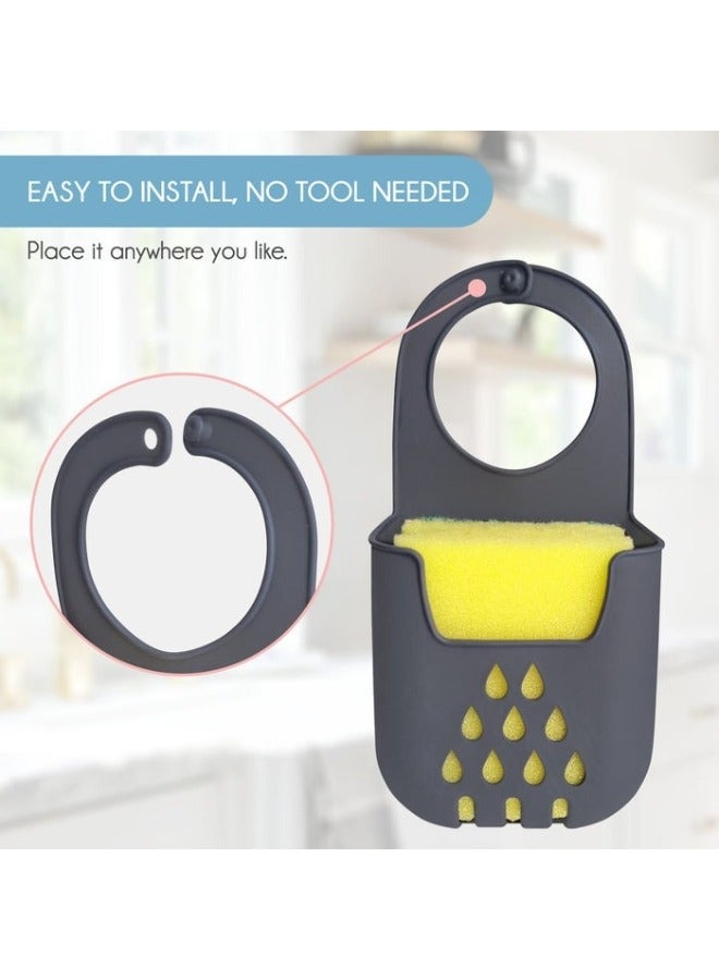 FALMER Flexible Silicone Sponge Holder for Kitchen Sink with Sponge, Smart Design with Vented Holes to Allow Excess Water to Drain, Adjustable Strap - Grey - Image 2