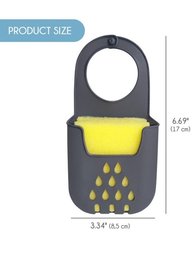 FALMER Flexible Silicone Sponge Holder for Kitchen Sink with Sponge, Smart Design with Vented Holes to Allow Excess Water to Drain, Adjustable Strap - Grey - Image 4
