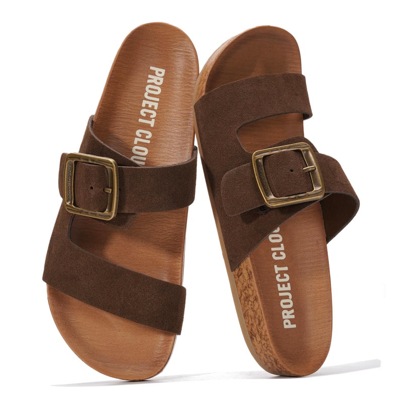 Project Cloud Leather Womens Sandals â€“ Plush Insole Sandals for Women 2026 â€“ Lightweight & Non Slip Slides & Women Footwear with Buckle (Balanced,WHSSDE,7) - Image 1