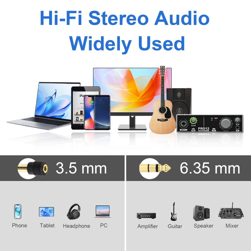 Aqdocvf 4-Pack 3.5mm to 1/4" Adapter, Upgrade Headphone Jack Adapter, 1/4" to 3.5mm Stereo Headphone Adapter Gold Plated for Aux Cable, Headphones, Piano, Drums, Amp Adapters - Image 3