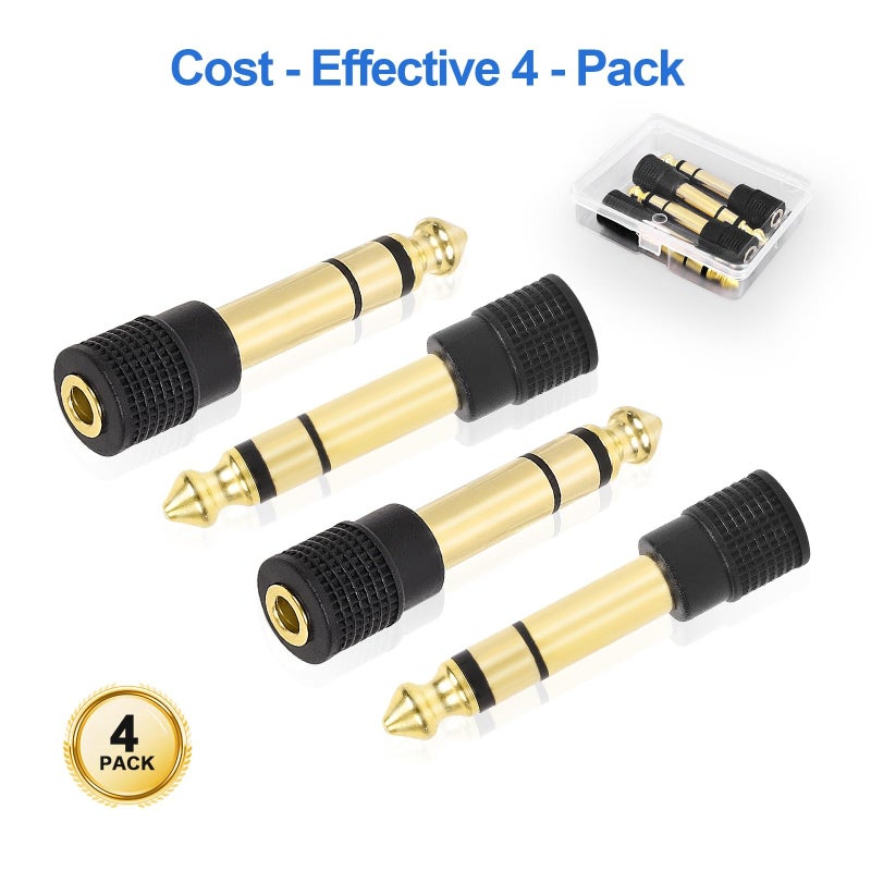 Aqdocvf 4-Pack 3.5mm to 1/4" Adapter, Upgrade Headphone Jack Adapter, 1/4" to 3.5mm Stereo Headphone Adapter Gold Plated for Aux Cable, Headphones, Piano, Drums, Amp Adapters - Image 2
