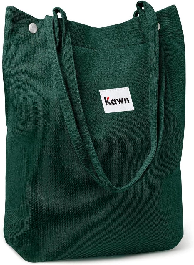 كون حقيبة تسوق نسائية من قماش الكوردروي الغربي من كاون، حقيبة كتف قماشية قابلة لإعادة الاستخدام، حقيبة بقالة، حقيبة يد كبيرة السعة قابلة للغسل، حقيبة كتف للبنات مع جيب داخلي للاستخدام اليومي والعمل والسفر (أخضر) - Image 1