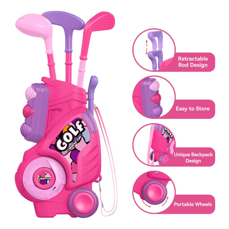 Liberry Toddler Golf Set with Putting Mat for 2 3 4 Years Old Boys Girls, Upgraded Kids Golf Cart with Unique Shoulder Strap Design, Indoor and Outdoor Golf Toys Gifts (Pink) - Image 3