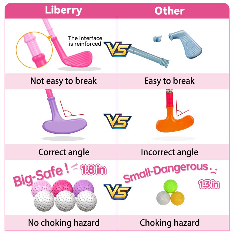 Liberry Toddler Golf Set with Putting Mat for 2 3 4 Years Old Boys Girls, Upgraded Kids Golf Cart with Unique Shoulder Strap Design, Indoor and Outdoor Golf Toys Gifts (Pink) - Image 2