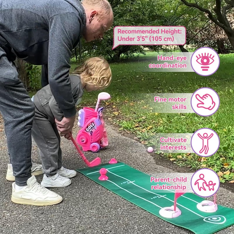 Liberry Toddler Golf Set with Putting Mat for 2 3 4 Years Old Boys Girls, Upgraded Kids Golf Cart with Unique Shoulder Strap Design, Indoor and Outdoor Golf Toys Gifts (Pink) - Image 4