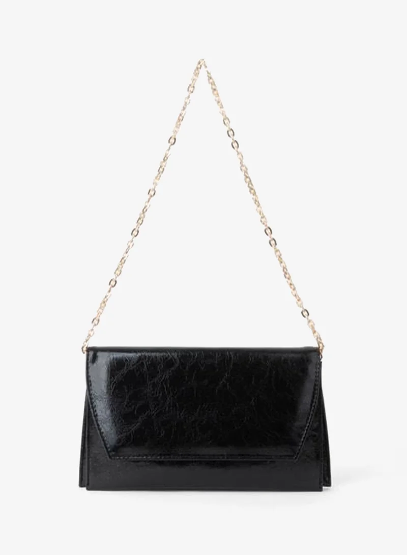 Women's Black Envelope Design 2-Compartment Mini Chain Strap Snap Closure Clutch and Handbag.