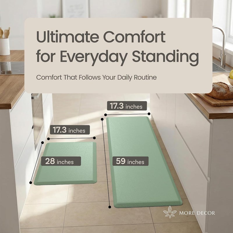More Decor Anti Fatigue Kitchen Mats for Floor | Padded Kitchen Rugs | Non Slip, Cushioned Standing Desk Mat | Waterproof Floor Mat | 17.3" x 28" x 0.47" & 17.3" x 59" x 0.47", Mint Green, 2-Pack | More Décor - Image 2