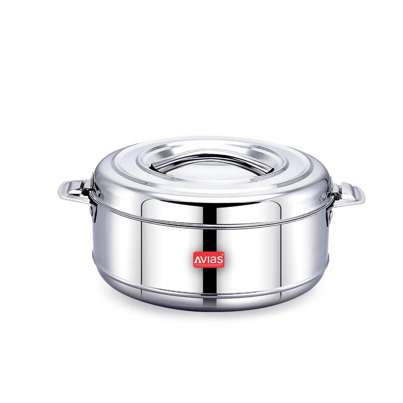 AVIAS Astra Double Wall Insulated Stainless Steel Casserole 2500ml Hot Box for Kitchen Hot Case with Steel Lid Silver Hot Pot for RotiRiceGravy Chapathi Box Twisted Lock 25L - Image 1