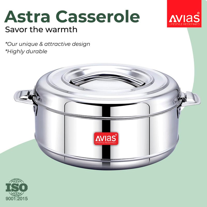 AVIAS Astra Double Wall Insulated Stainless Steel Casserole 2500ml Hot Box for Kitchen Hot Case with Steel Lid Silver Hot Pot for RotiRiceGravy Chapathi Box Twisted Lock 25L - Image 5