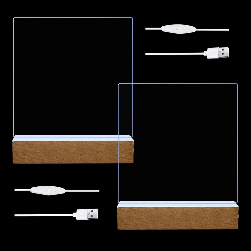 HSOKEW Wooden Light Base, Wooden LED Base with Acrylic Sheets Rectangle Display Pedestal Night LED Lamp Base Lighted Display Stand with USB Switch for Crystal Glass Acrylic Art Display (A,Color Light) - Image 1