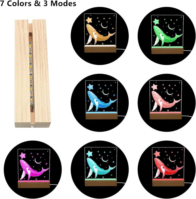 HSOKEW Wooden Light Base, Wooden LED Base with Acrylic Sheets Rectangle Display Pedestal Night LED Lamp Base Lighted Display Stand with USB Switch for Crystal Glass Acrylic Art Display (A,Color Light) - Image 3